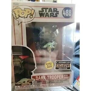FUNKO POP! - Star Wars - DARK TROOPER WITH GROGU Figure (488) - GITD - NEW